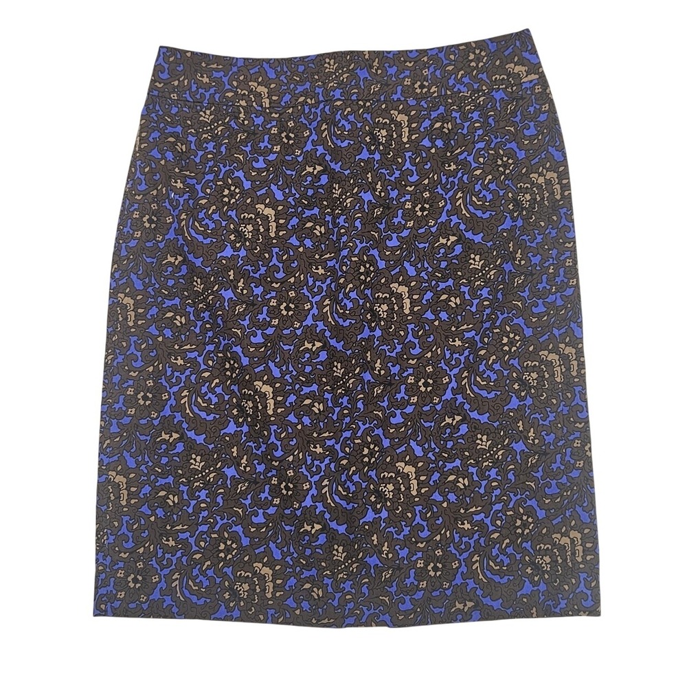 J. Crew Pencil Skirt Women Size 6 Blue‎ Brown Floral Print Lined